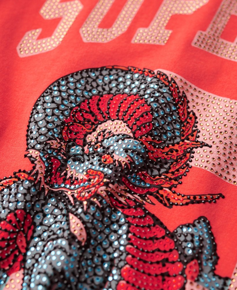 grafisch t-shirt voor chinees nieuwjaar in zonsondergangrood