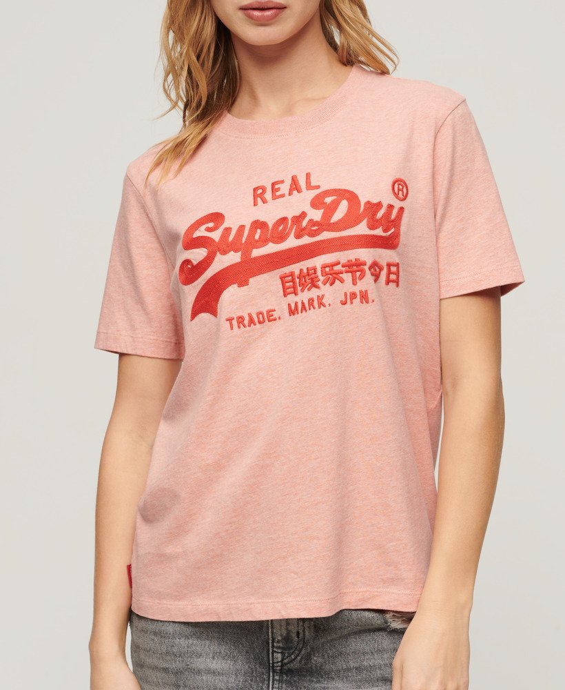 geborduurd vintage logo t-shirt in abbey peach heather