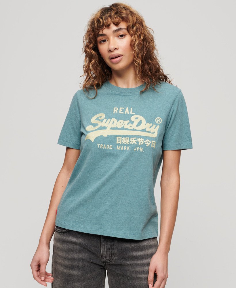 geborduurd vintage logo t-shirt in blue grass marl