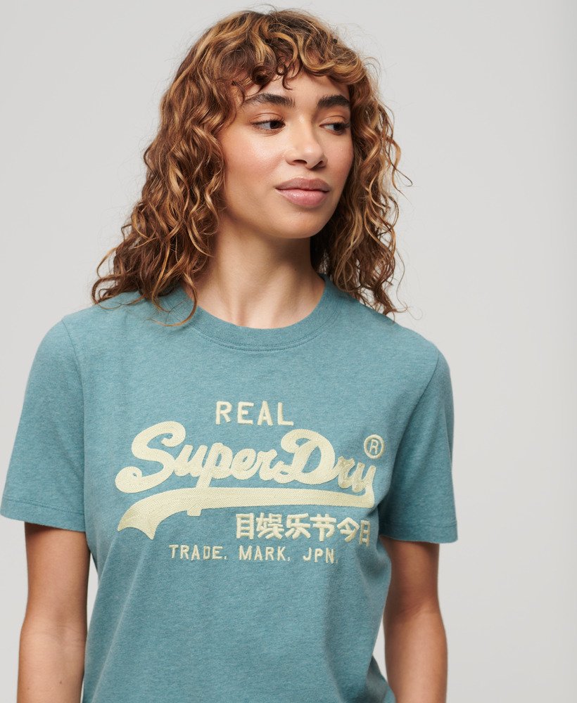 geborduurd vintage logo t-shirt in blue grass marl
