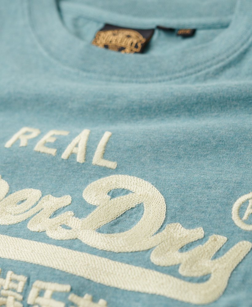 geborduurd vintage logo t-shirt in blue grass marl