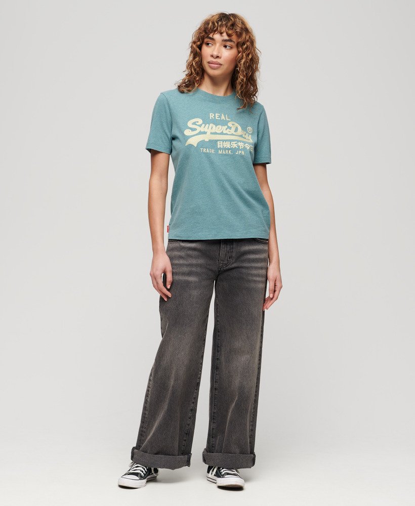 geborduurd vintage logo t-shirt in blue grass marl