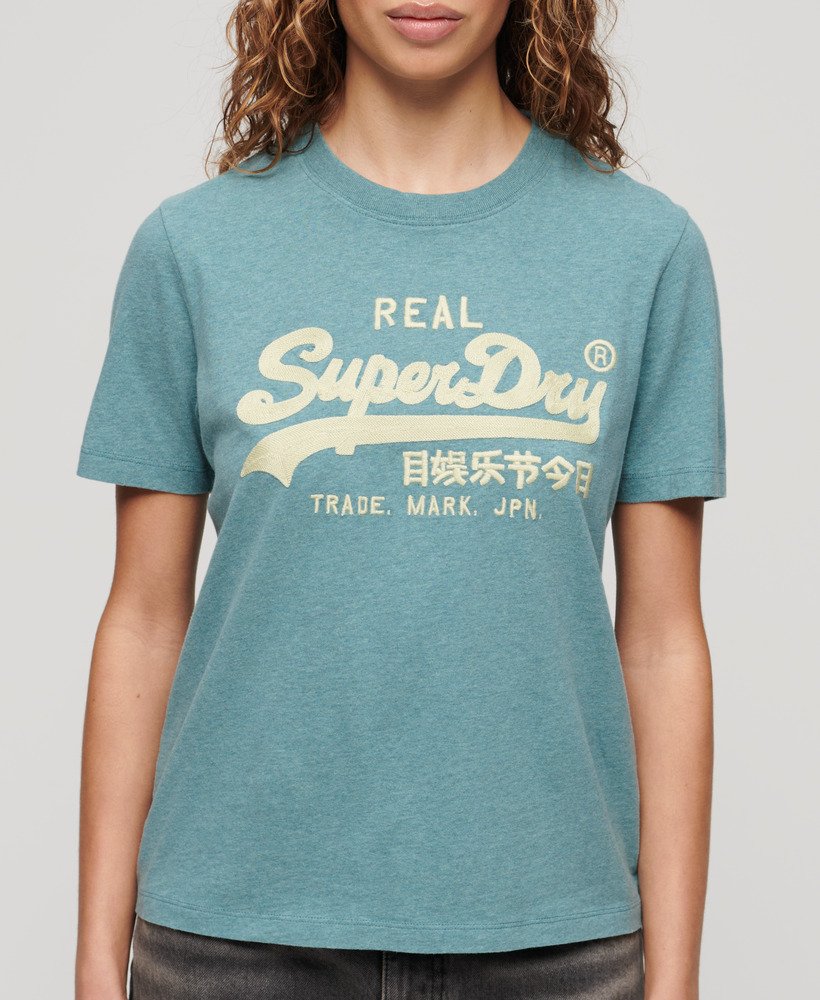 geborduurd vintage logo t-shirt in blue grass marl
