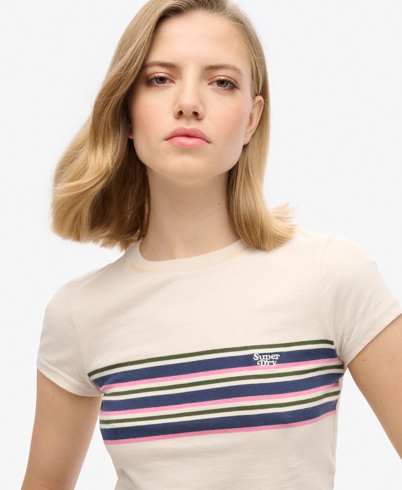vintage gestreept crop t-shirt in havermoutkleurige strepen