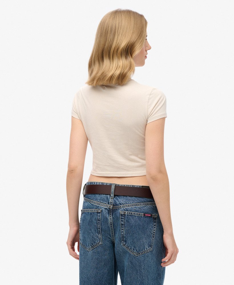 vintage gestreept crop t-shirt in havermoutkleurige strepen