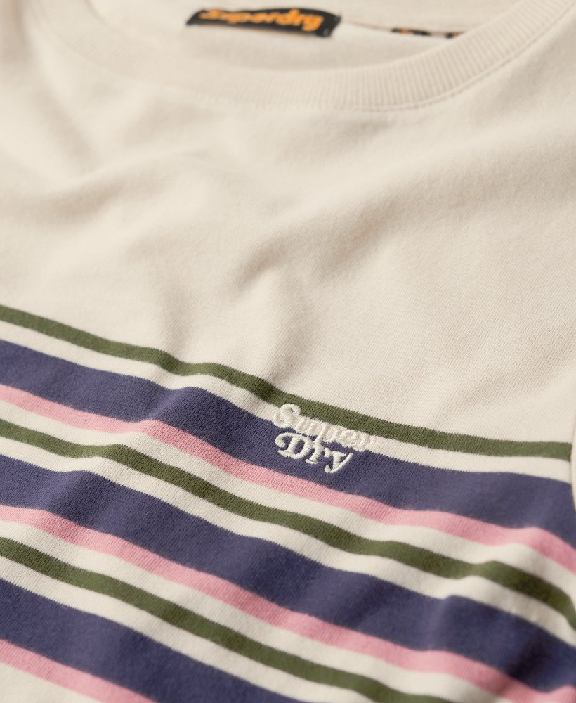 vintage gestreept crop t-shirt in havermoutkleurige strepen