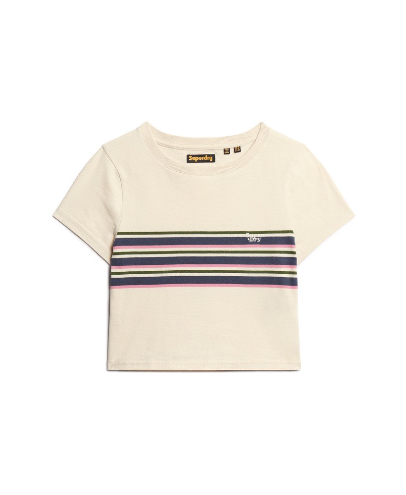 vintage gestreept crop t-shirt in havermoutkleurige strepen