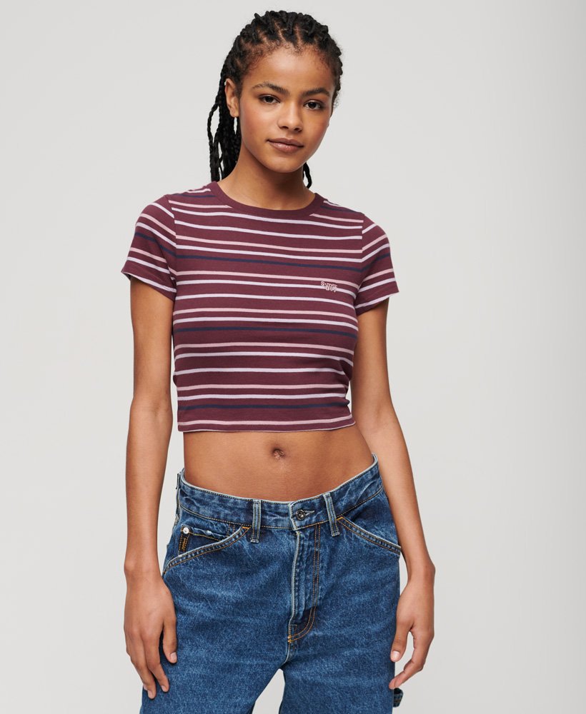vintage gestreept crop t-shirt in port-streep