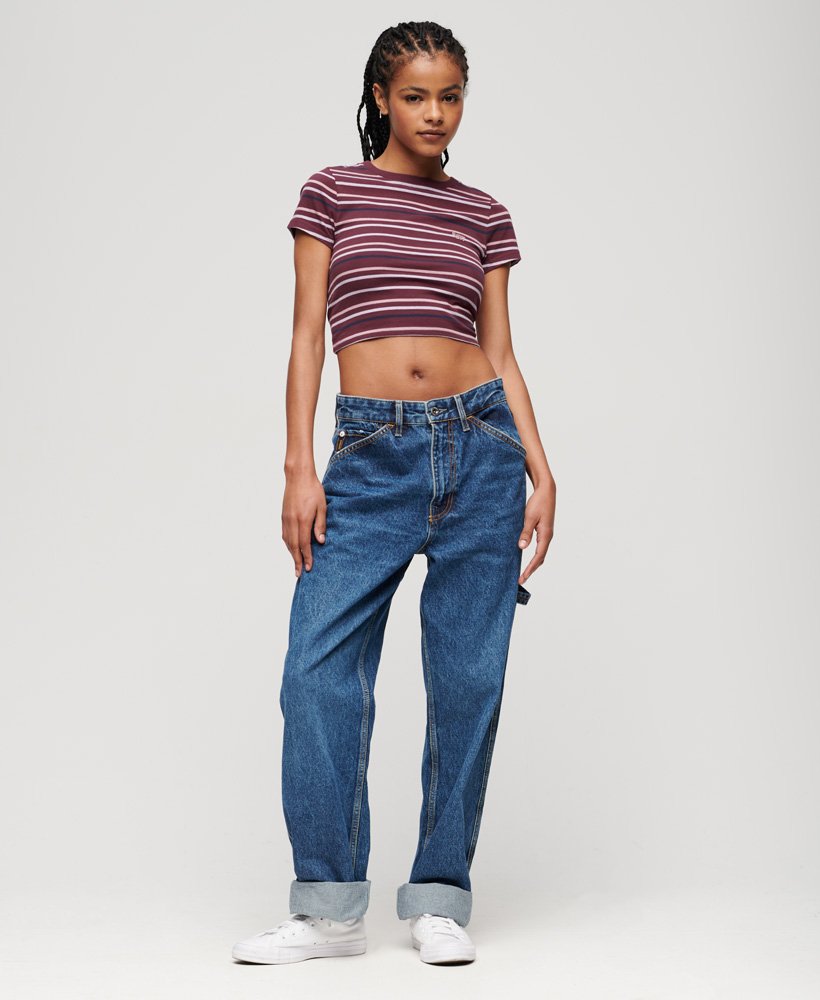 vintage gestreept crop t-shirt in port-streep