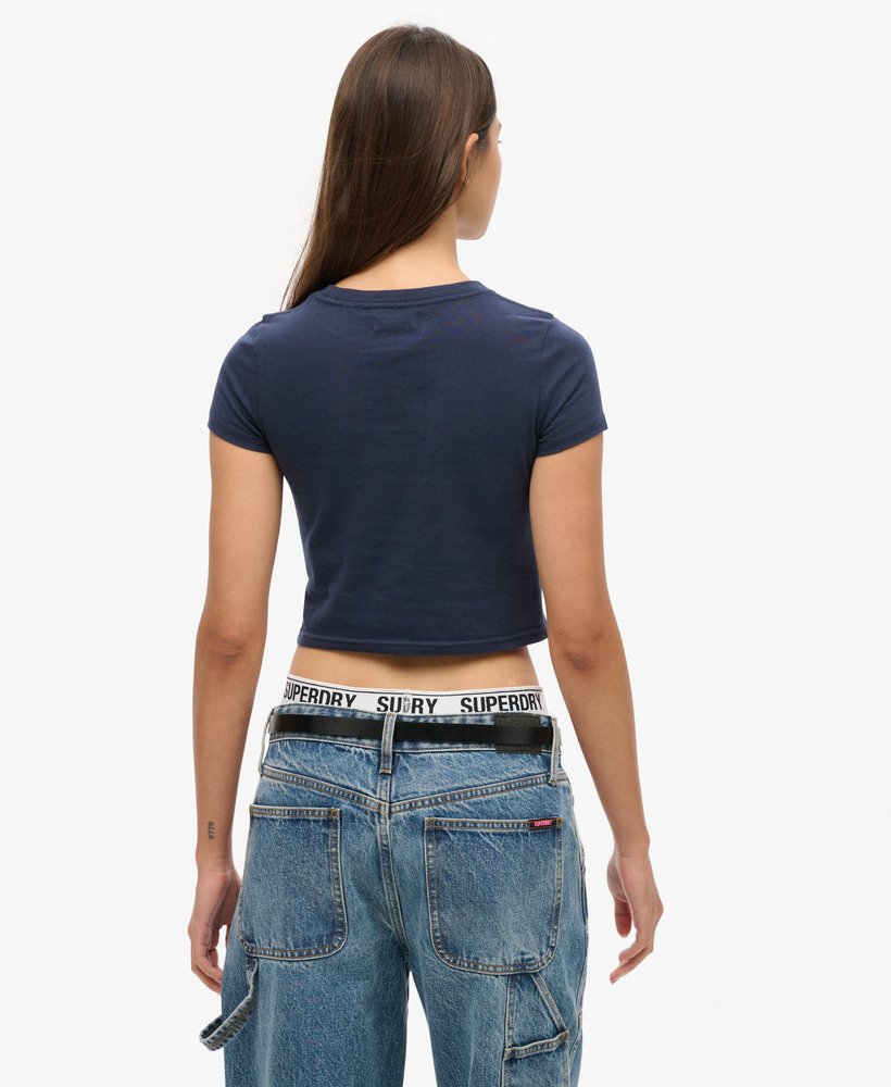 vintage gestreept crop t-shirt in preppy marineblauwe strepen