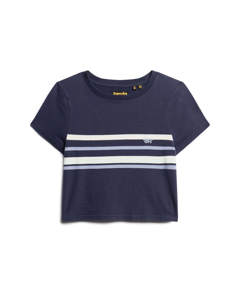 vintage gestreept crop t-shirt in preppy marineblauwe strepen