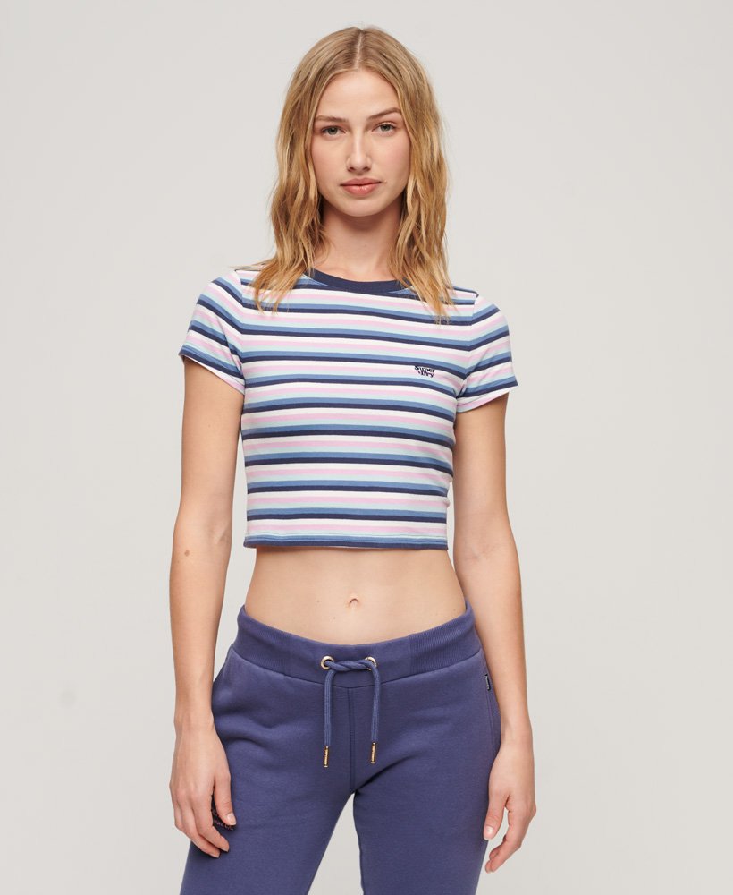 vintage gestreept crop t-shirt in hyper lavendelkleurige strepen