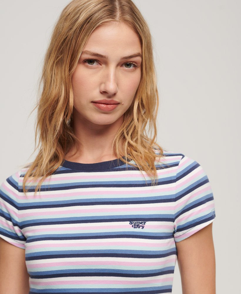 vintage gestreept crop t-shirt in hyper lavendelkleurige strepen