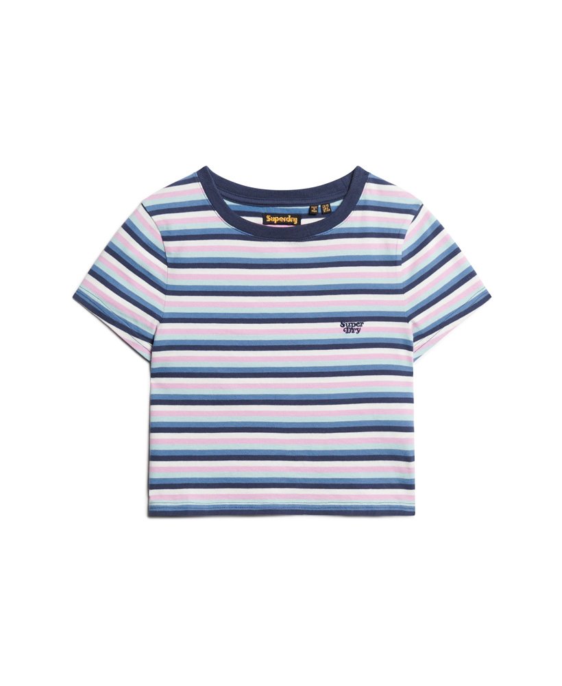 vintage gestreept crop t-shirt in hyper lavendelkleurige strepen