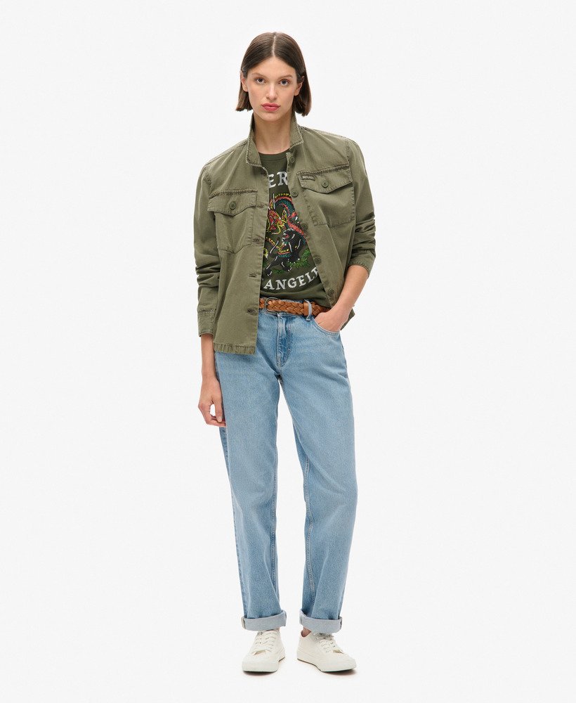 getailleerd t-shirt met strass-steentjes in legergroen.
