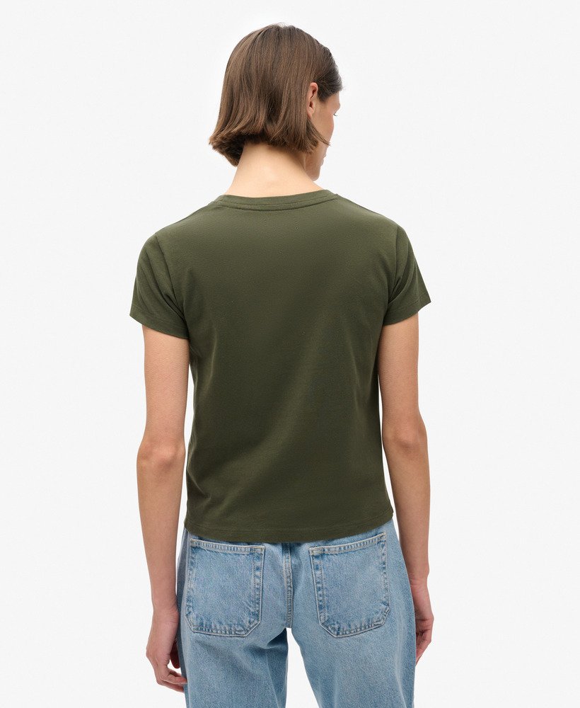 getailleerd t-shirt met strass-steentjes in legergroen.