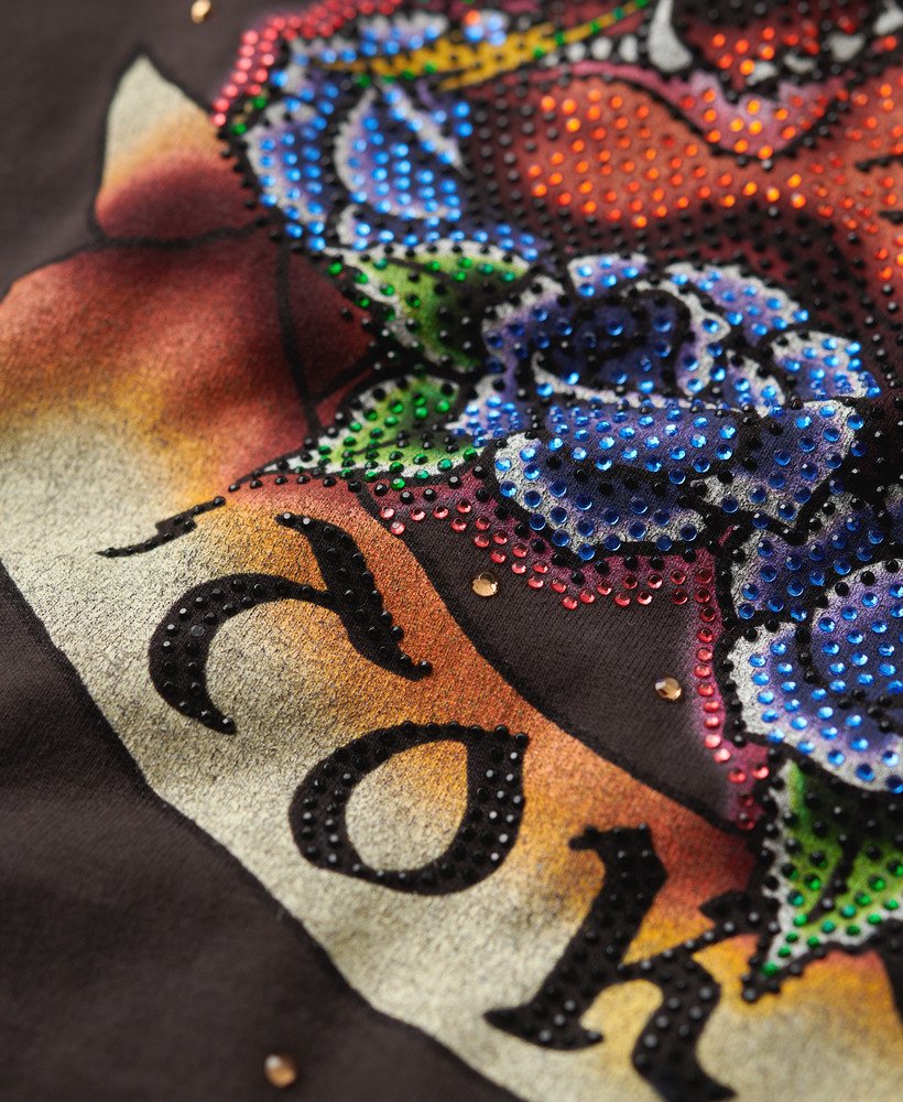 tattoo t-shirt met strasssteentjes in de kleur carbon black.
