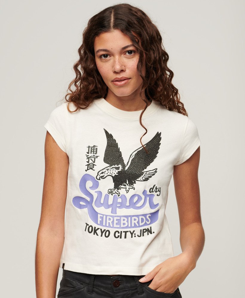 versierd poster t-shirt met korte mouwen in winterwit
