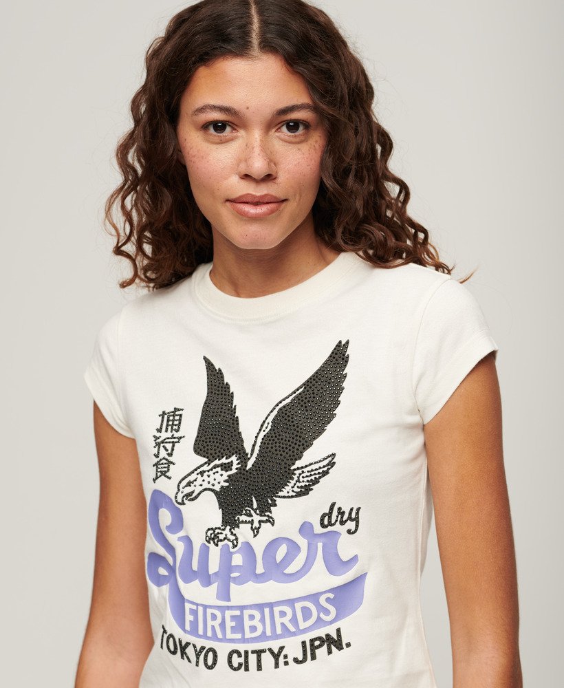 versierd poster t-shirt met korte mouwen in winterwit