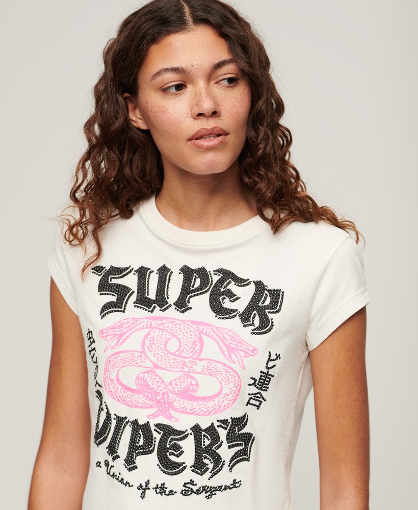 versierd poster t-shirt met korte mouwen in ecru
