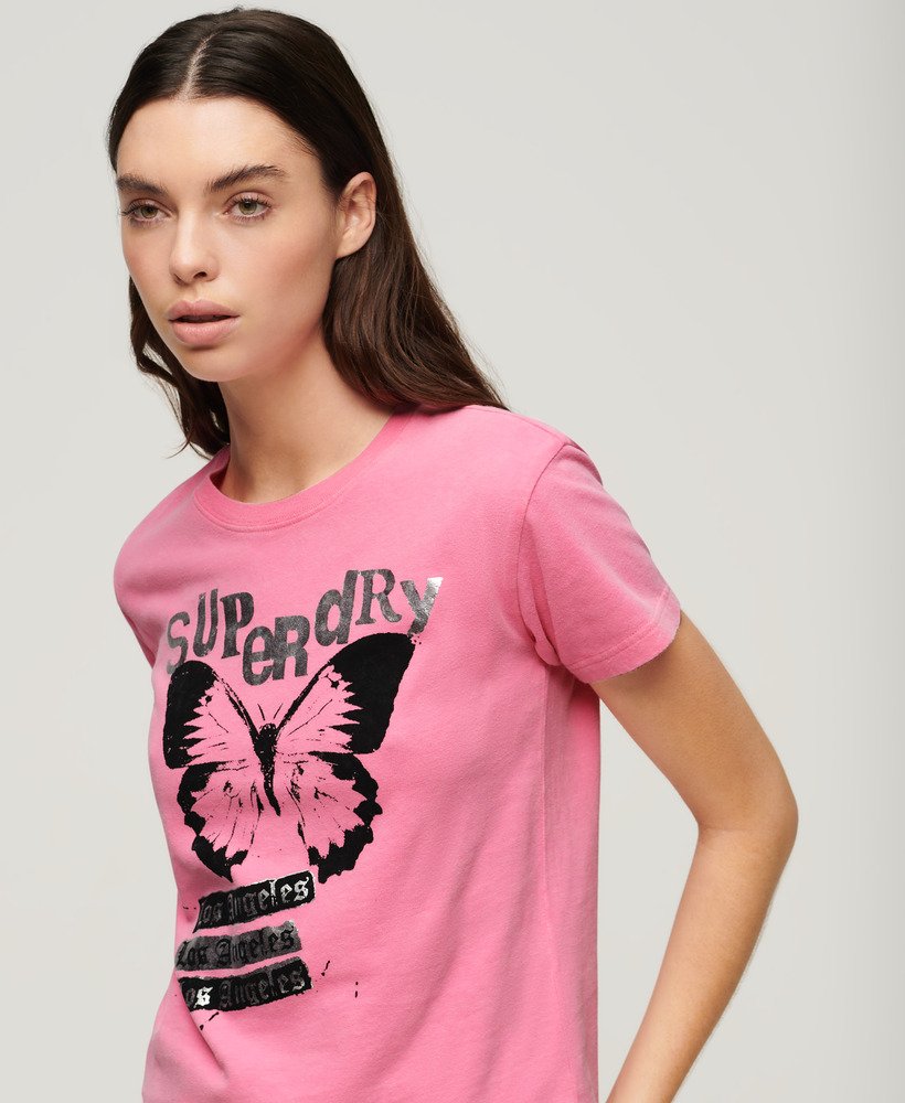 lo-fi rock graphic t-shirt in aurora pink