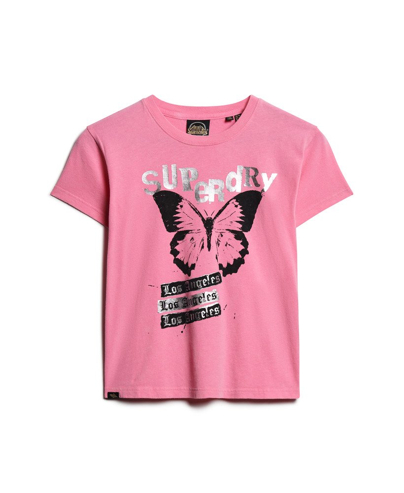 lo-fi rock graphic t-shirt in aurora pink