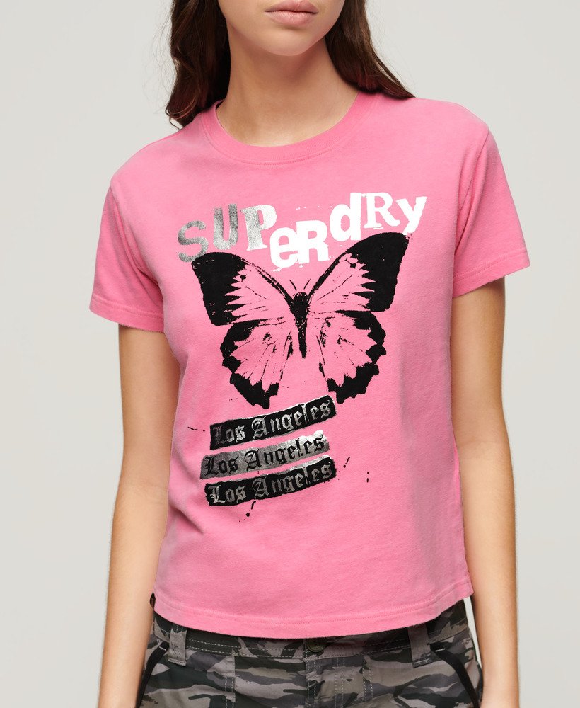 lo-fi rock graphic t-shirt in aurora pink