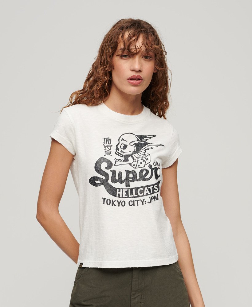 retro rock t-shirt met korte mouwen in ecru slub