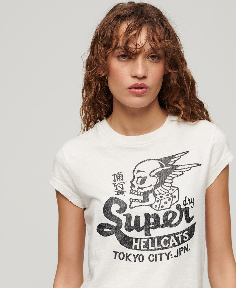 retro rock t-shirt met korte mouwen in ecru slub
