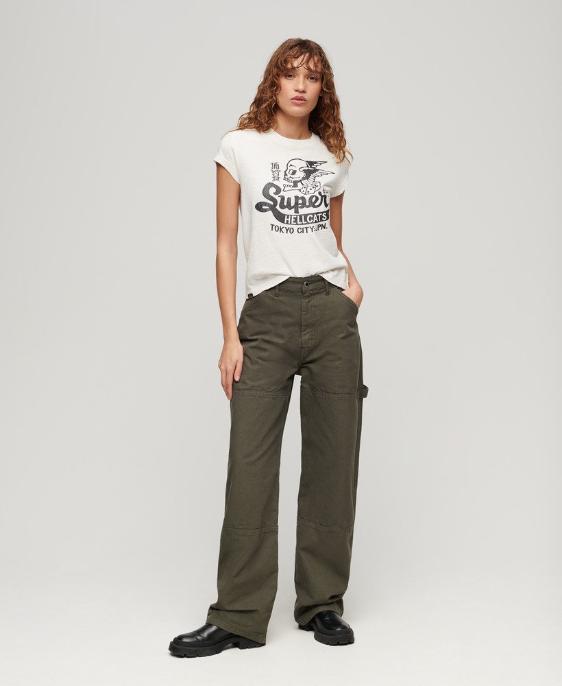 retro rock t-shirt met korte mouwen in ecru slub