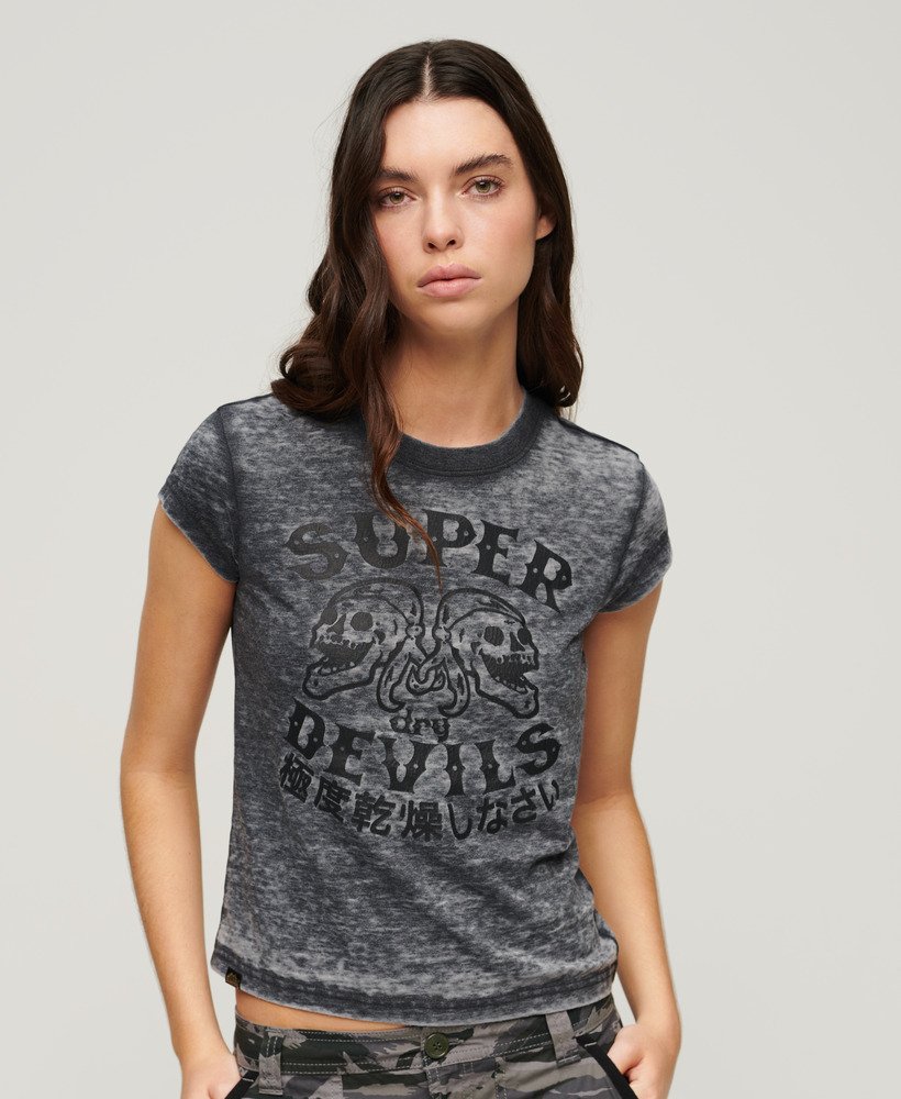 retro rock t-shirt met korte mouwen in gitzwart