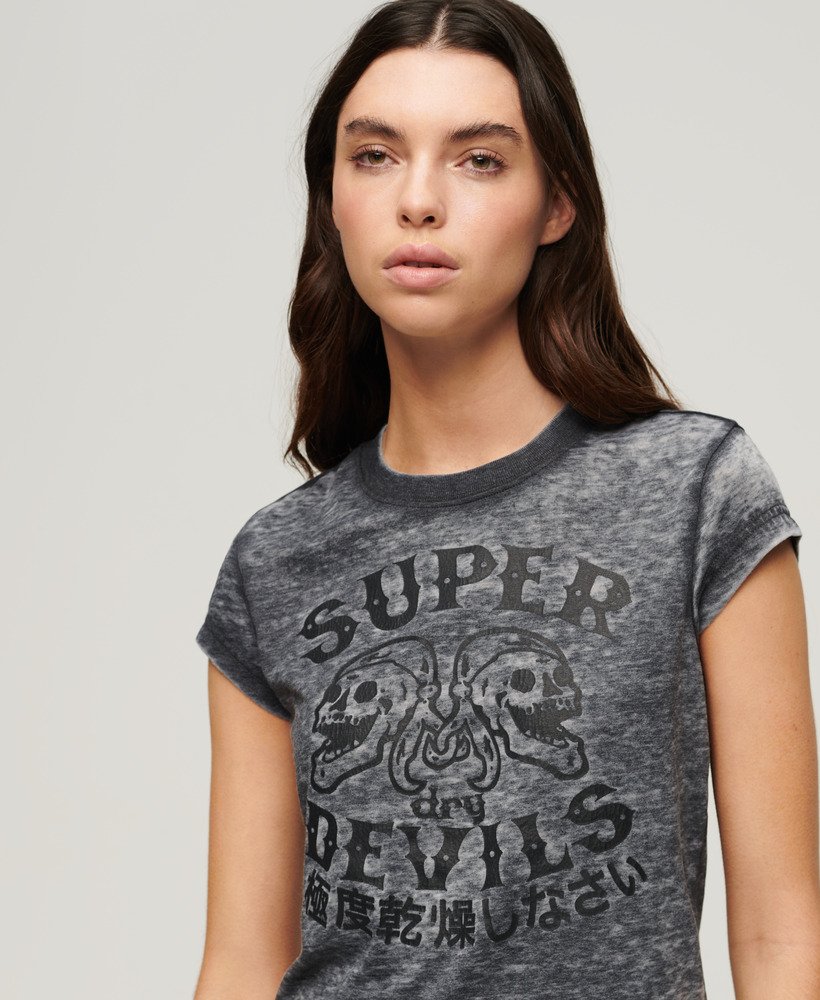 retro rock t-shirt met korte mouwen in gitzwart