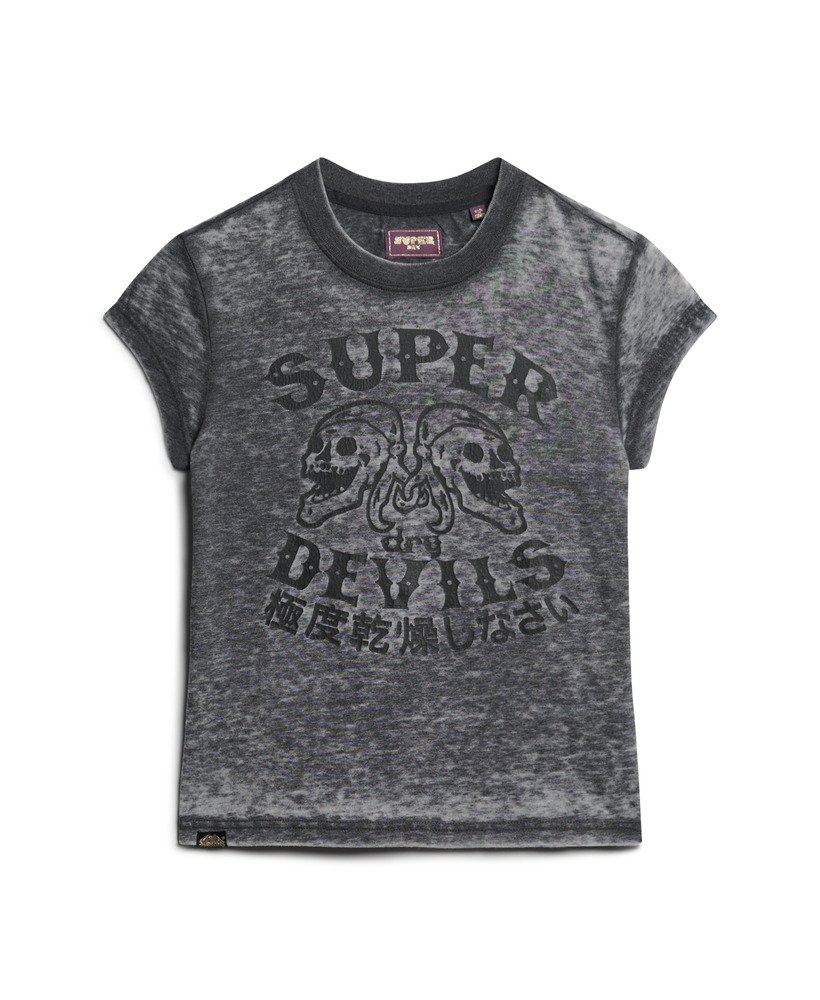retro rock t-shirt met korte mouwen in gitzwart
