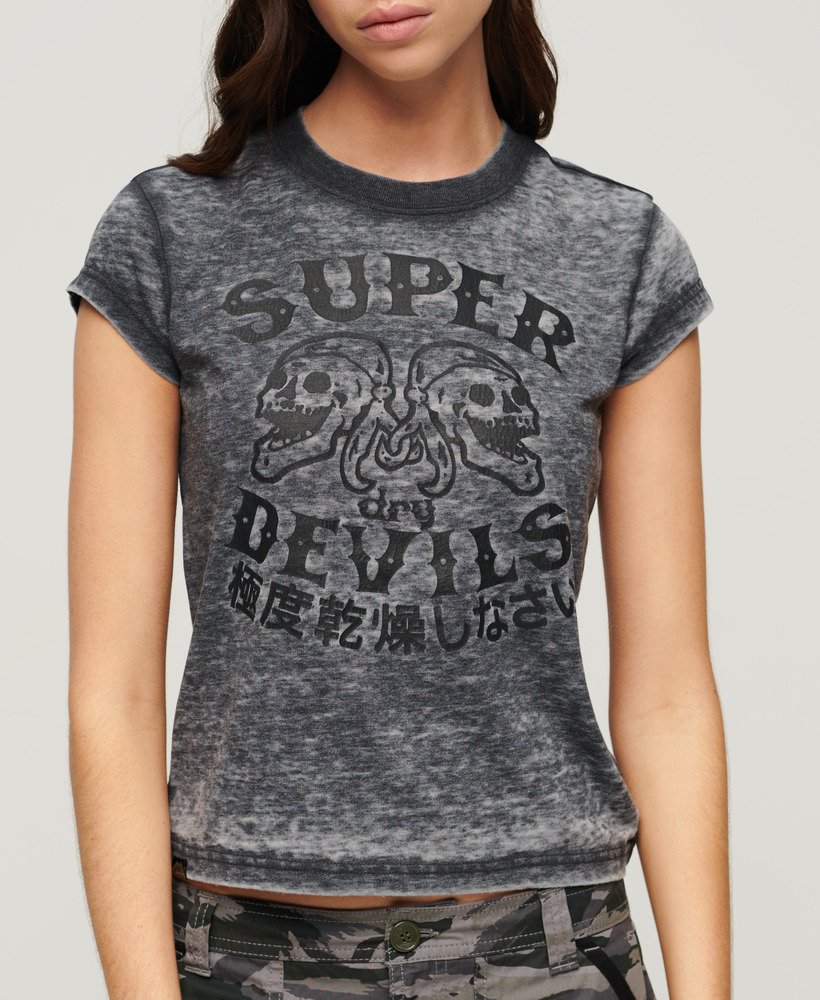 retro rock t-shirt met korte mouwen in gitzwart