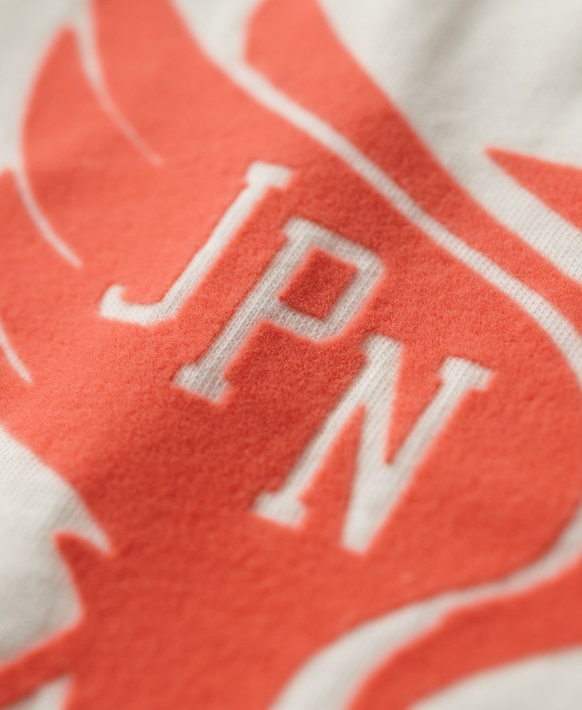 getailleerd varsity-t-shirt met flockprint in gebroken wit.