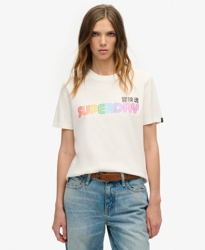 t-shirt met regenbooglogo en relaxte pasvorm in ecru