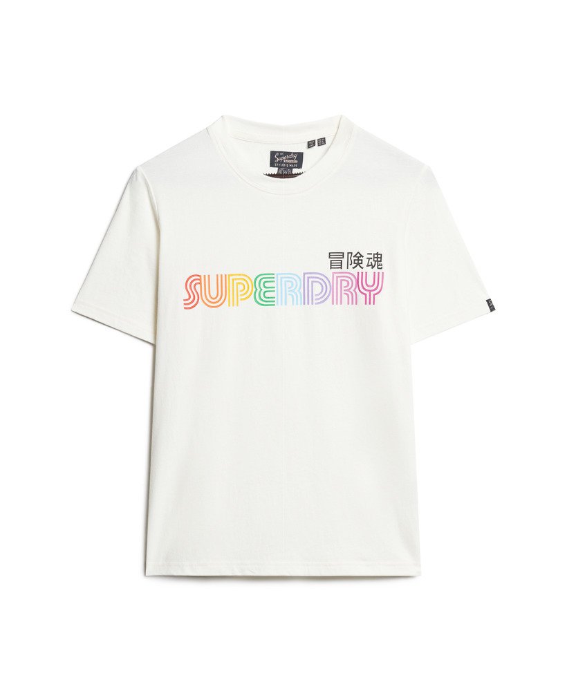 t-shirt met regenbooglogo en relaxte pasvorm in ecru