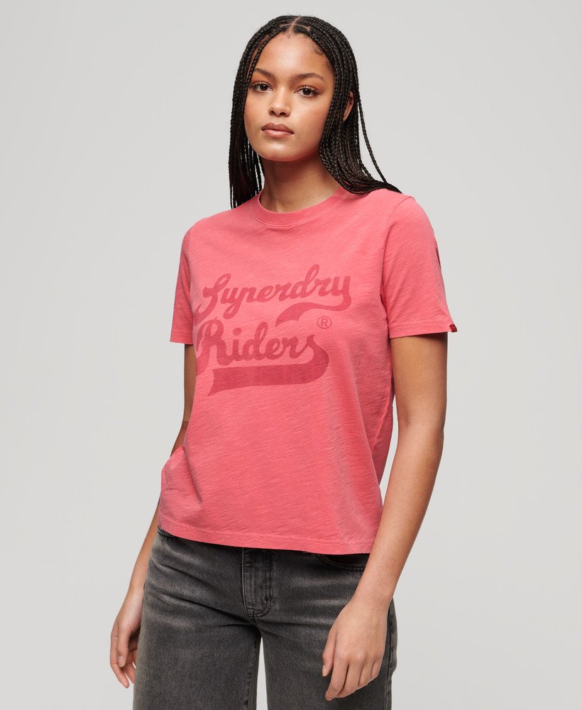 archive kiss print relaxed t-shirt in coral slub
