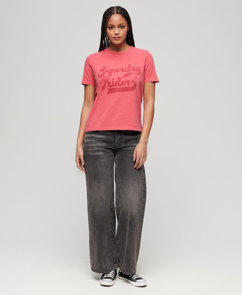 archive kiss print relaxed t-shirt in coral slub