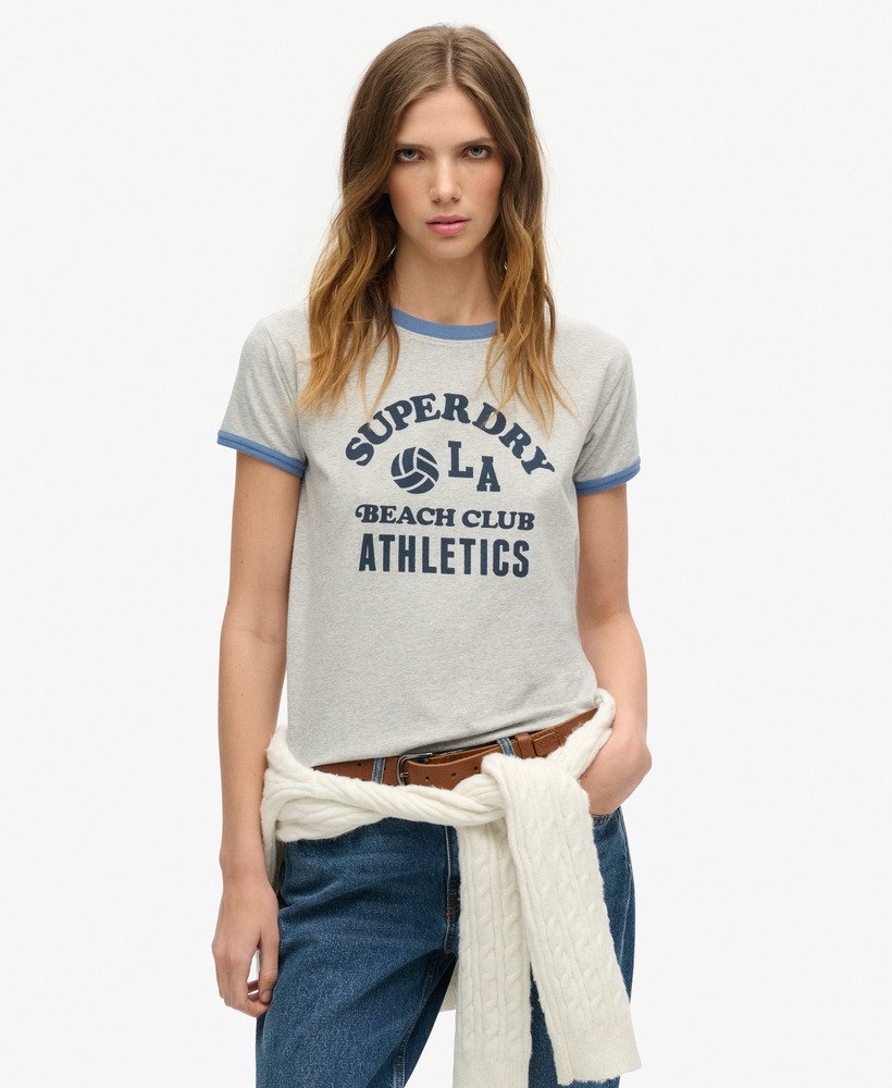 athletic essentials beach graphic ringer t-shirt in grijs gemêleerd