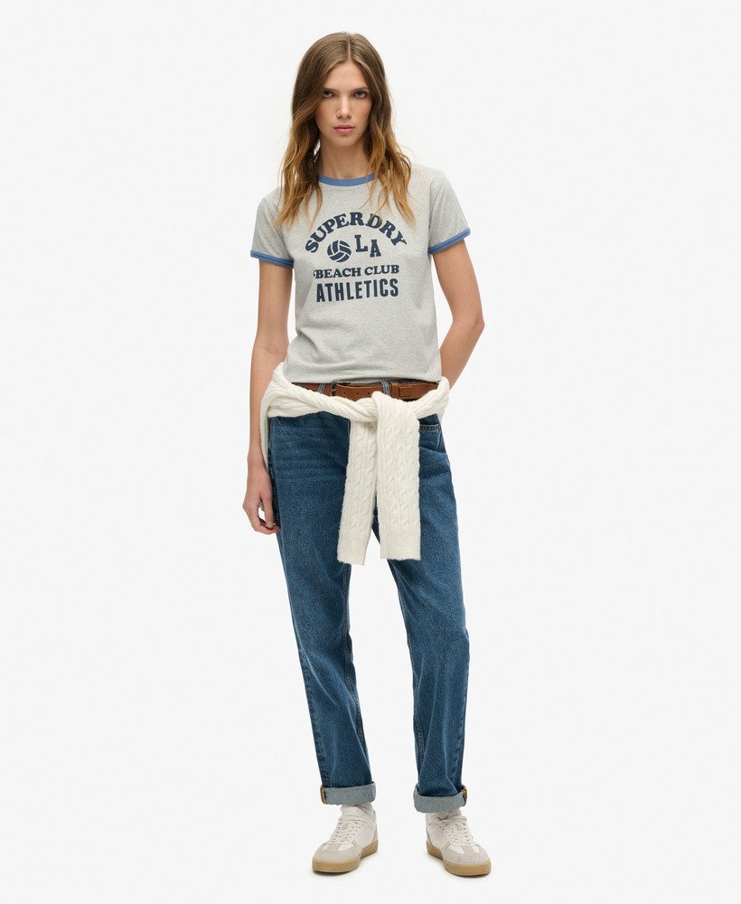 athletic essentials beach graphic ringer t-shirt in grijs gemêleerd