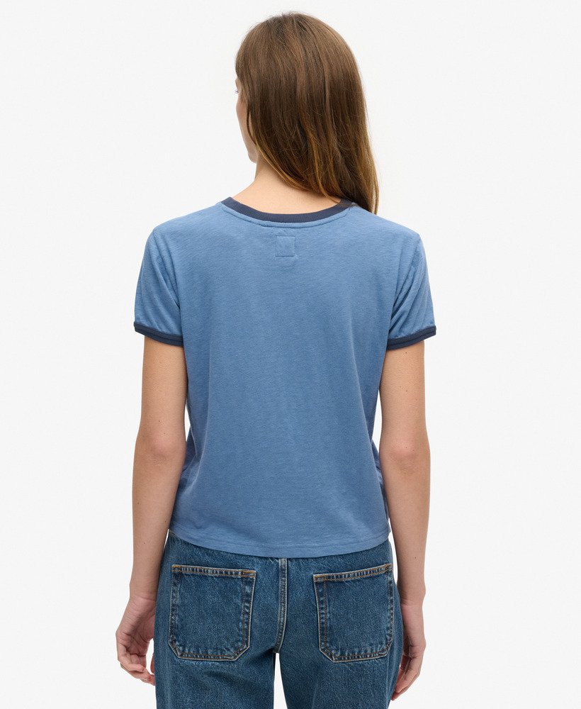 athletic essentials beach graphic ringer t-shirt in wedgewood blue