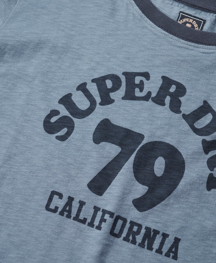 athletic essentials beach graphic ringer t-shirt in wedgewood blue