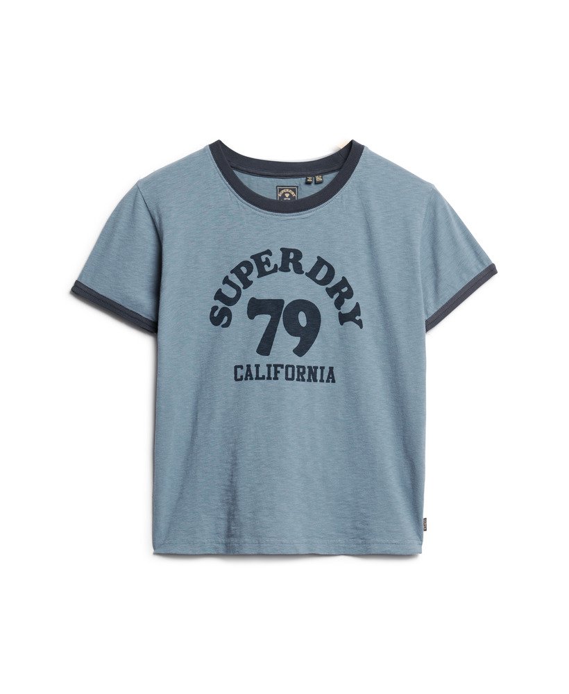athletic essentials beach graphic ringer t-shirt in wedgewood blue