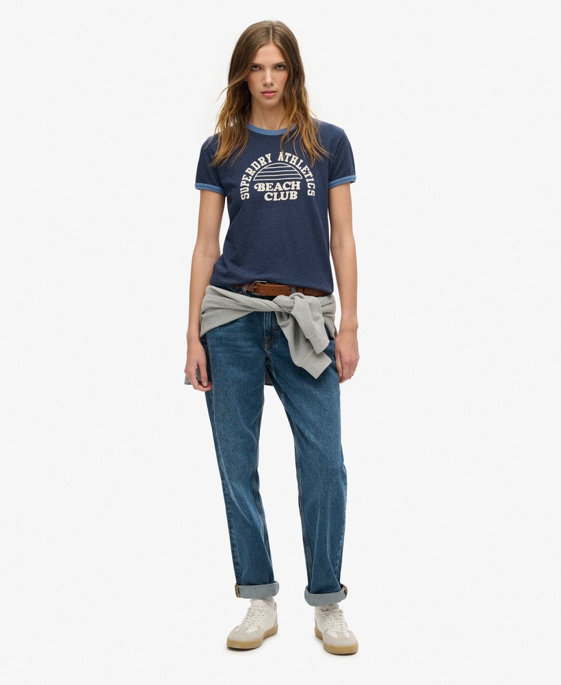 athletic essentials beach graphic ringer t-shirt in richest navy