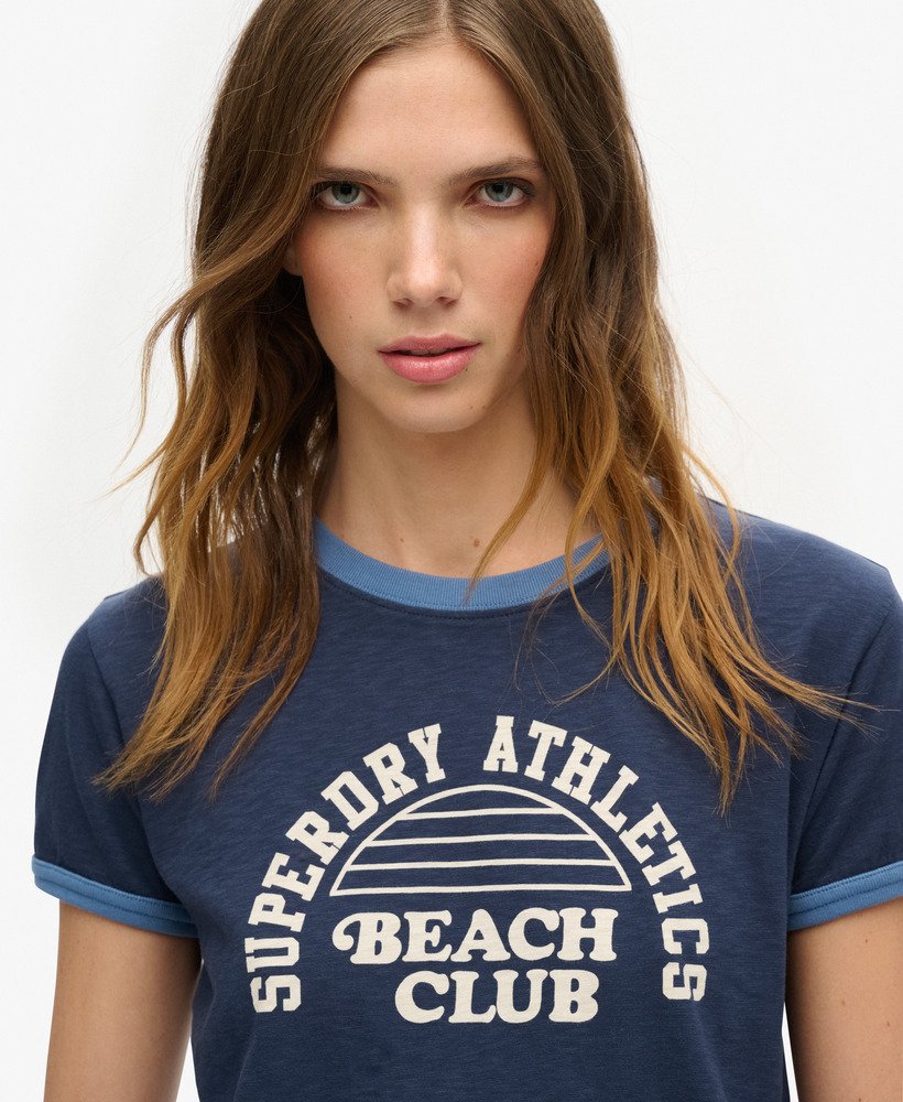 athletic essentials beach graphic ringer t-shirt in richest navy