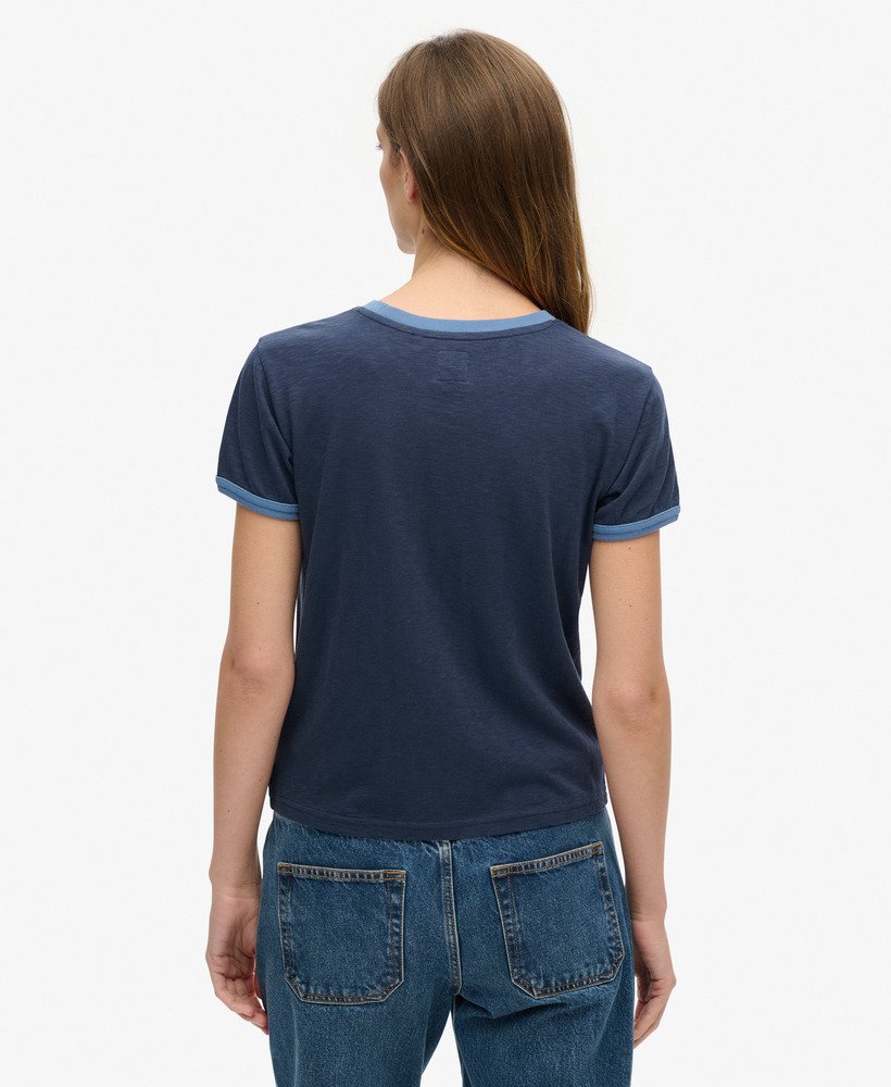 athletic essentials beach graphic ringer t-shirt in richest navy