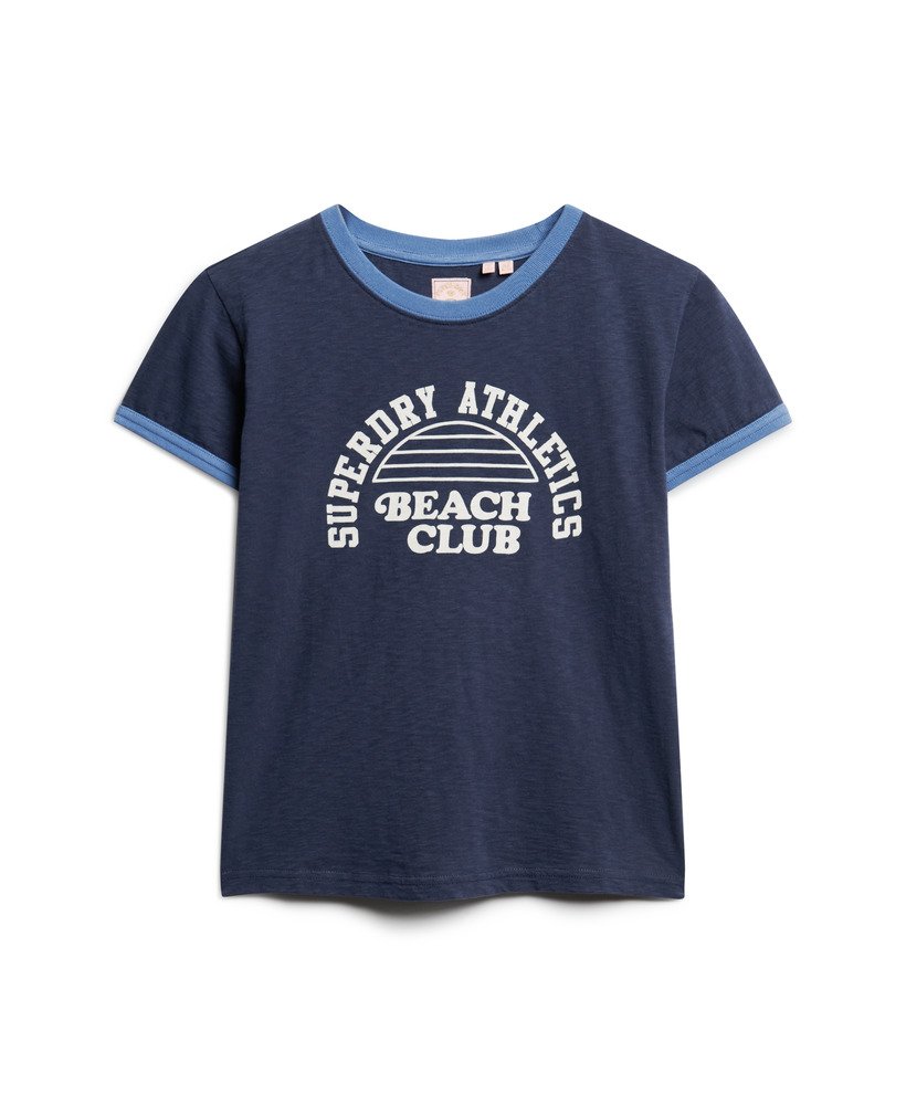 athletic essentials beach graphic ringer t-shirt in richest navy
