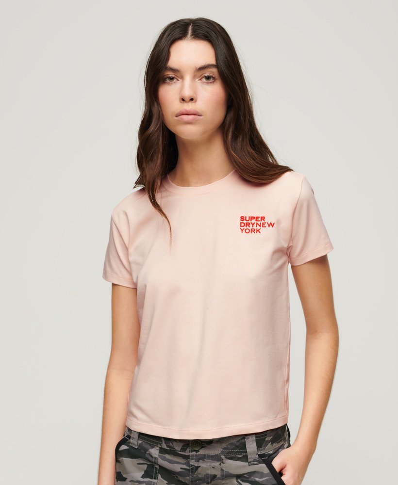 sport luxe graphic t-shirt in mauve morn pink