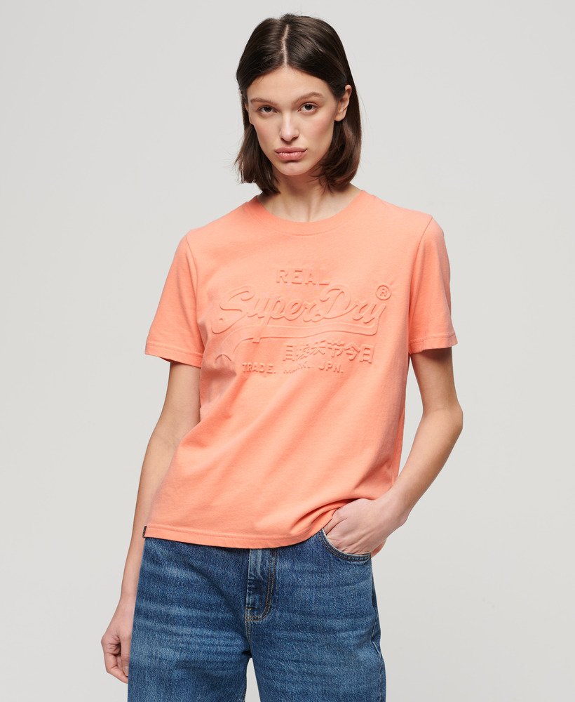 relaxed t-shirt met reliëf in papaya punch roze